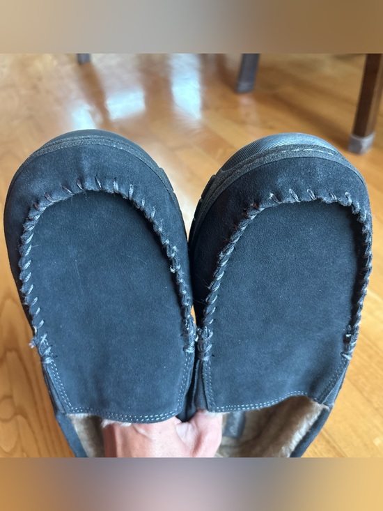 Eddie Bauer Mens Slippers Moccasins Dark Gray Suede Westhaven Faux Fur Sz XXL 13